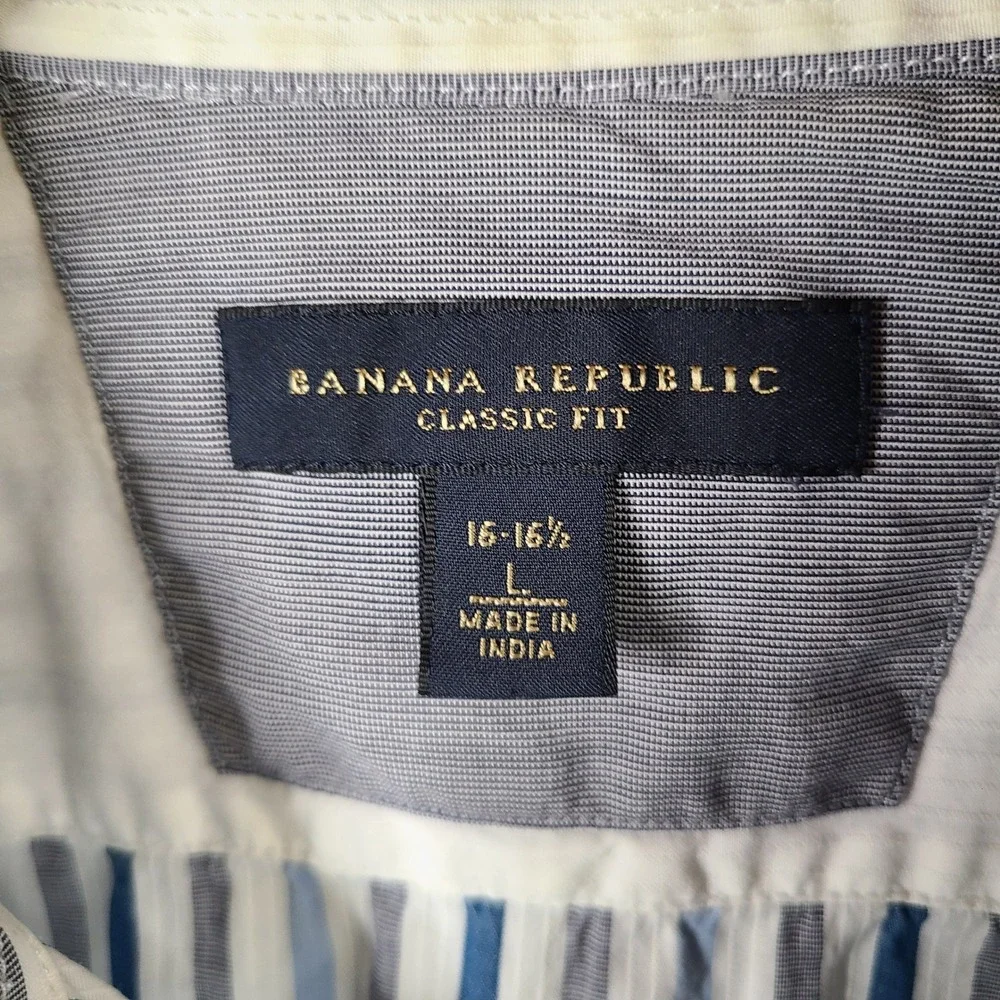 Banana Republic Shirt Mens L Blue Gray Striped Classic Fit Long Sleeve Button Up